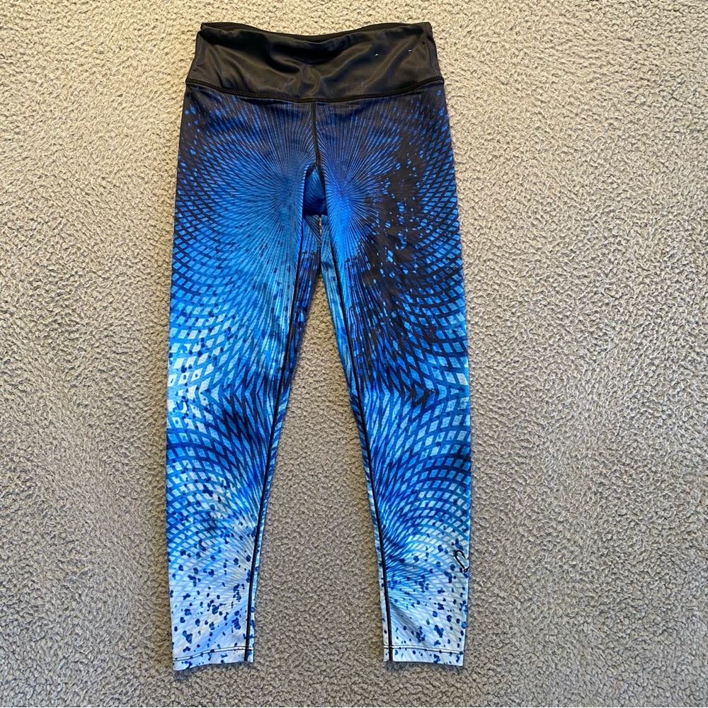 Pelagic Fishing Leggings Blue Geometric Oceanflex Active Capri Logo Women’s XS